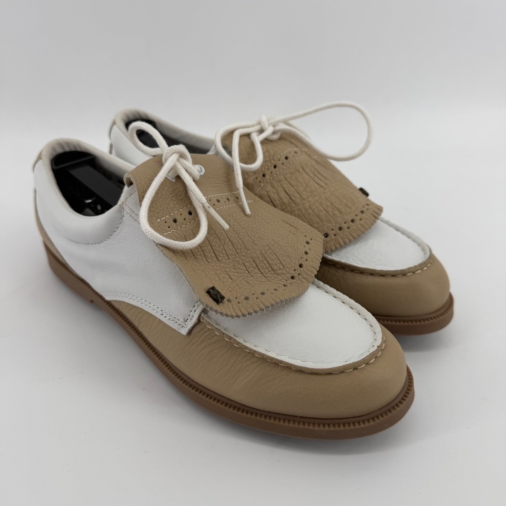Eastland Golf Shoes Mens 10 White Tan Kiltie Leather Brogue Spiked Made in USA